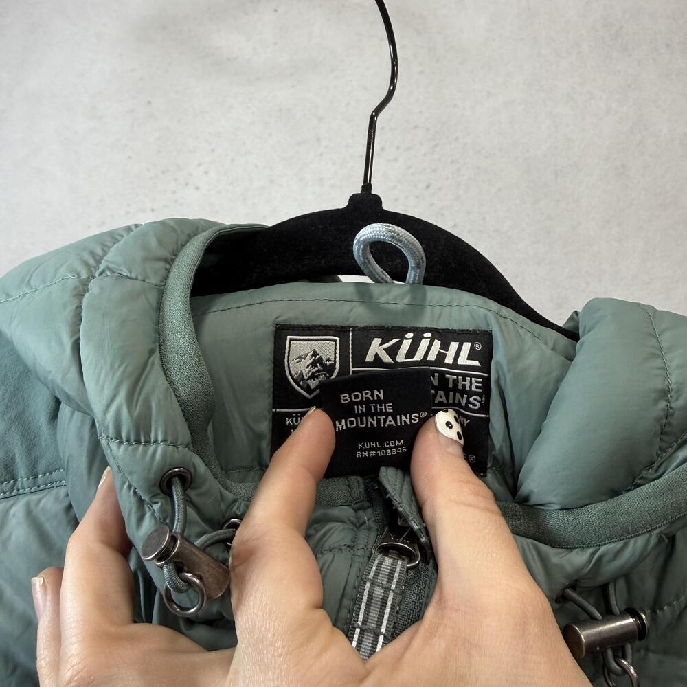 Kuhl Coat Womens XL Green Hooded Down Puffer Quilted Long Parka Lightweight - Picture 8 of 13